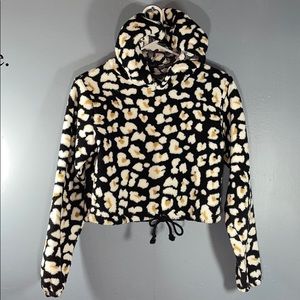 Wild Fable Black Animal Print Crop Hoodie Sherpa